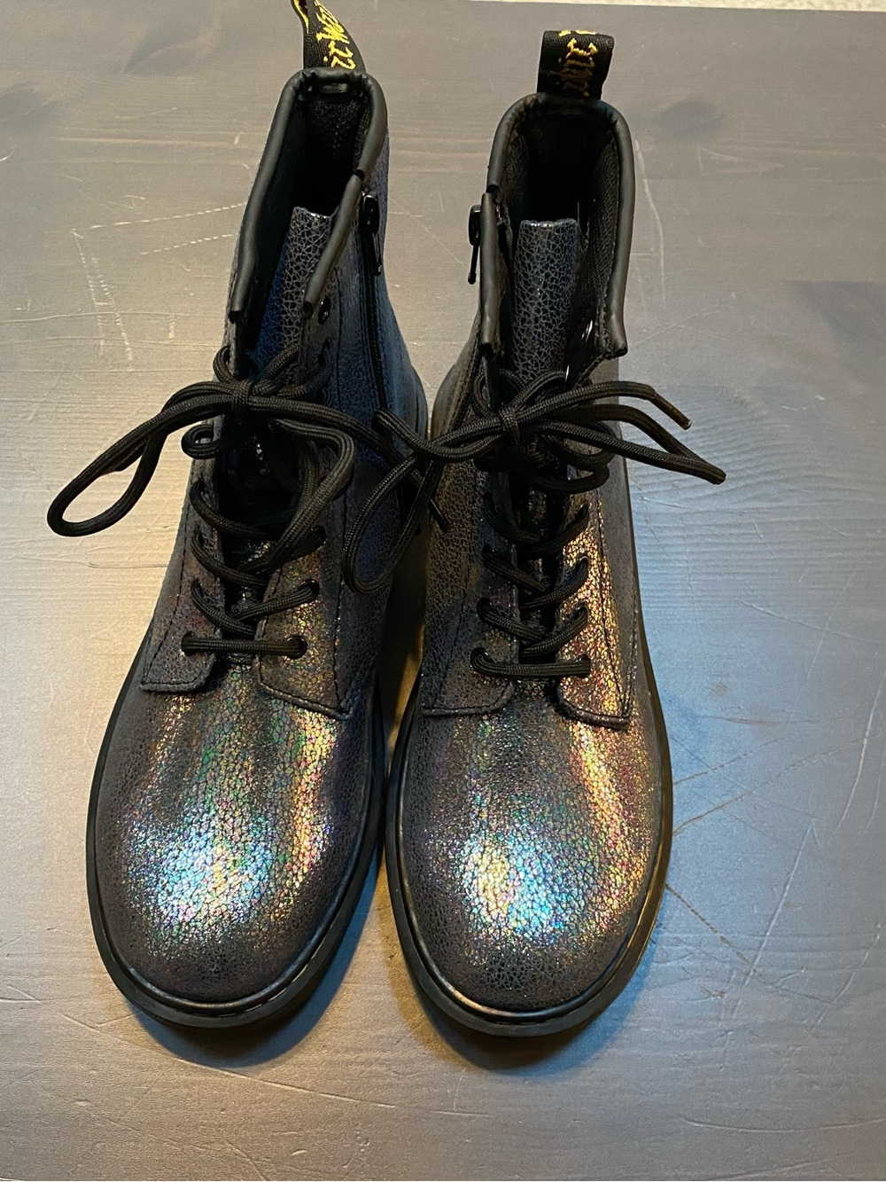 Dr. Martens Delaney Grey Holographic Metallic Boots Size US 7 Women / 6 Men NIB - Picture 7 of 12